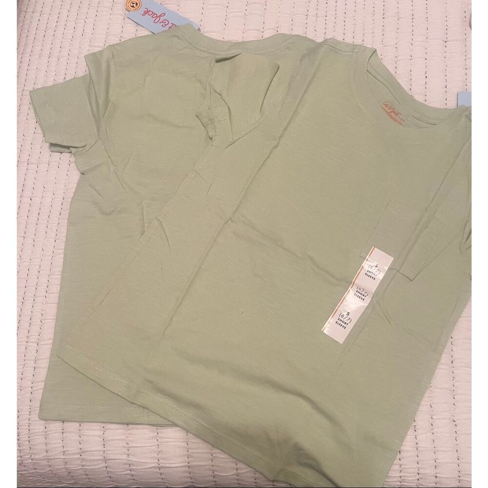 Cat & Jack Boys 2-Pack Pocket T-Shirts Size S (6/7) Green Short Sleeve NEW with